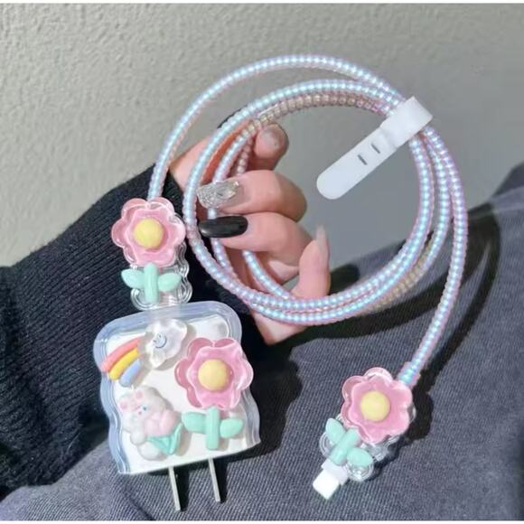 Pink Flowers iPhone Charger Protector P08 - Picture 1 of 3